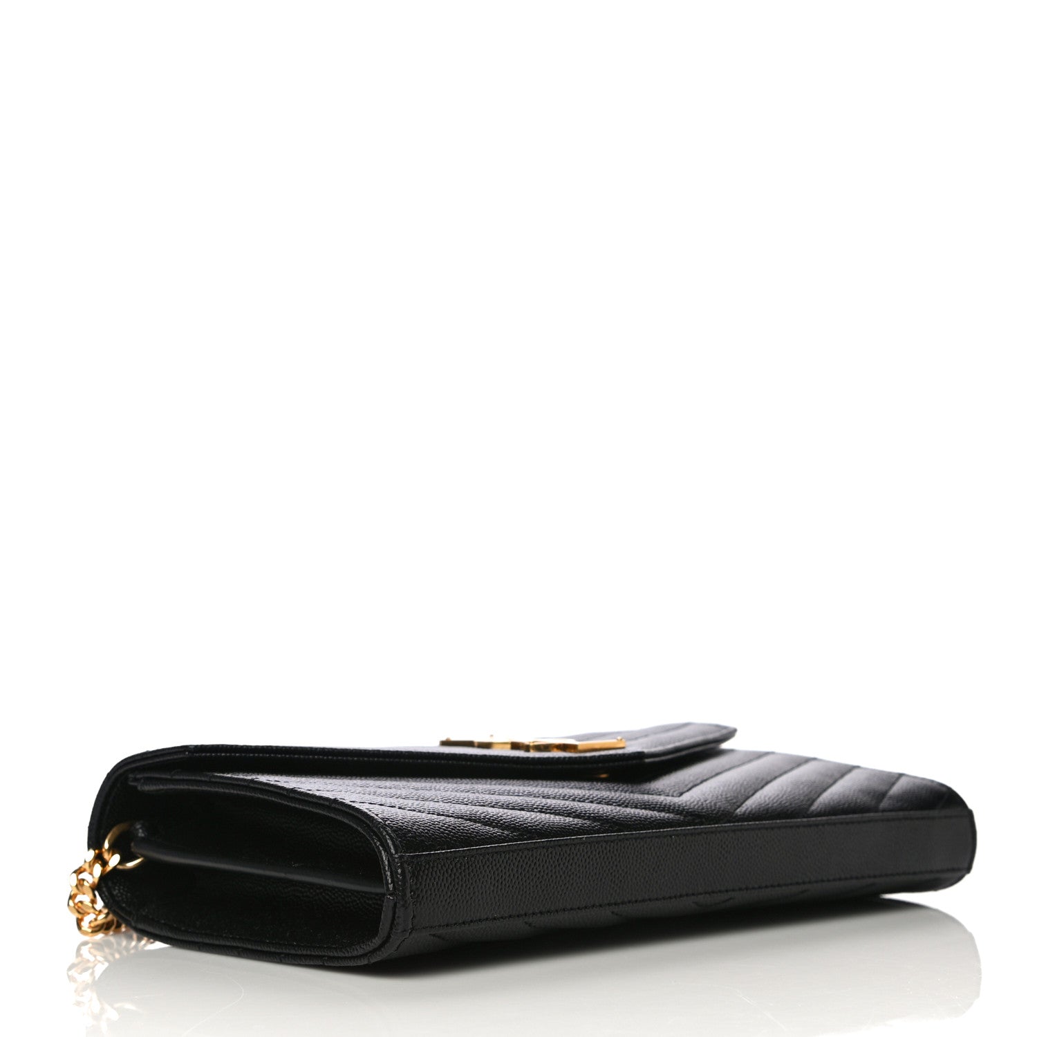 Saint Laurent Grain De Poudre Matelasse Chevron Medium Monogram Chain Wallet Black 4 of 9