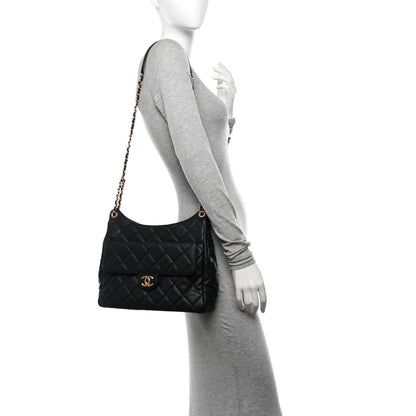 Chanel Caviar Quilted Large Wavy CC Hobo Black 2 of 10