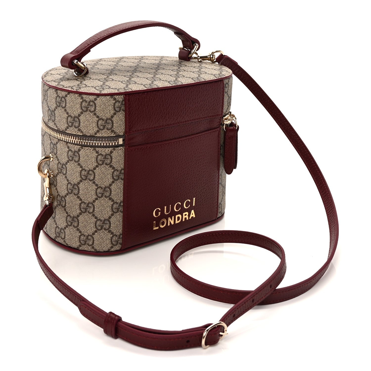 Gucci GG Supreme Monogram Ancora Calfskin Vanity Cosmetic Case  Beige Ebony Rosso 2 of 8