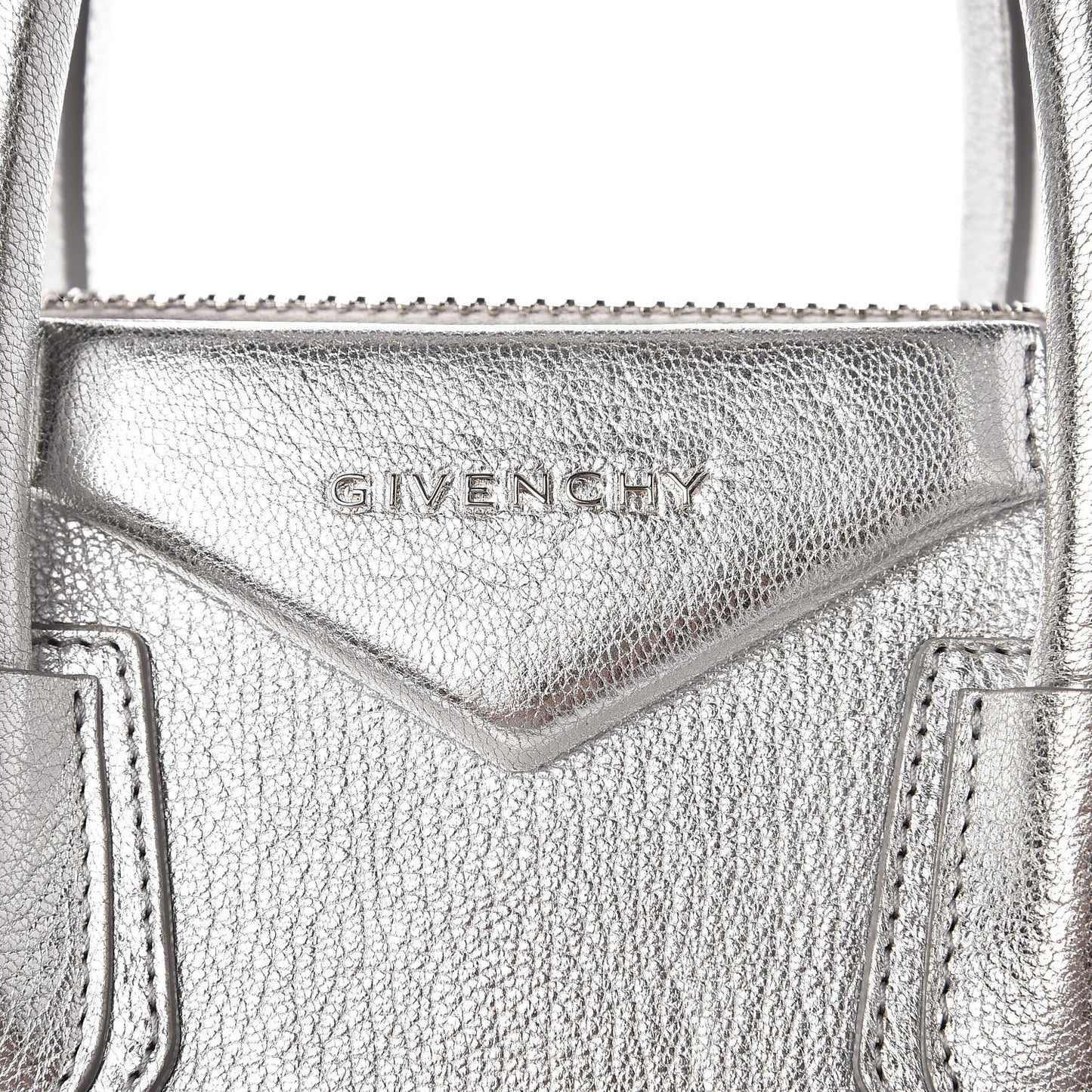 Metallic Sugar Goatskin Small Antigona Silver