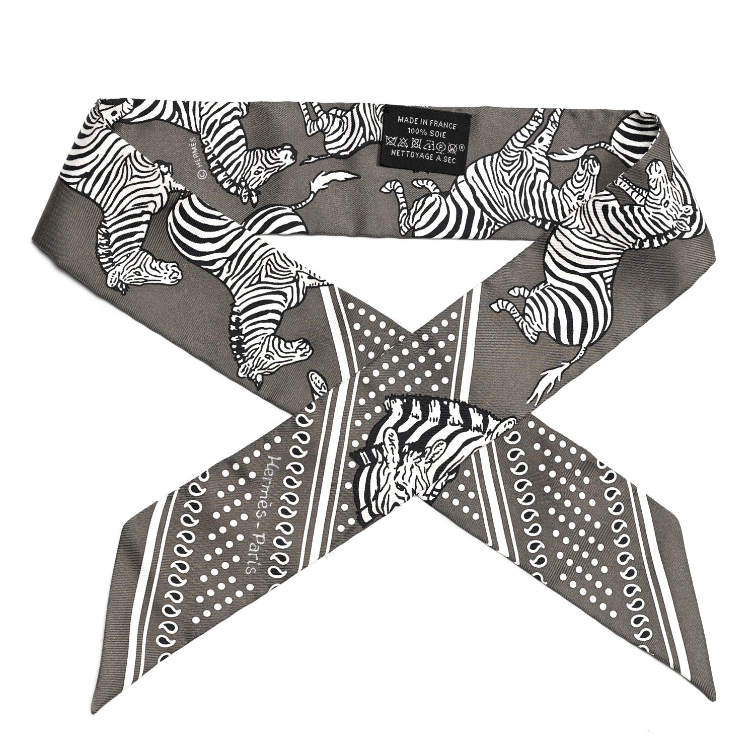 Hermes Silk Les Zebres Twilly Gris Taupe Black White 2 of 8