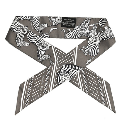 Hermes Silk Les Zebres Twilly Gris Taupe Black White 2 of 8