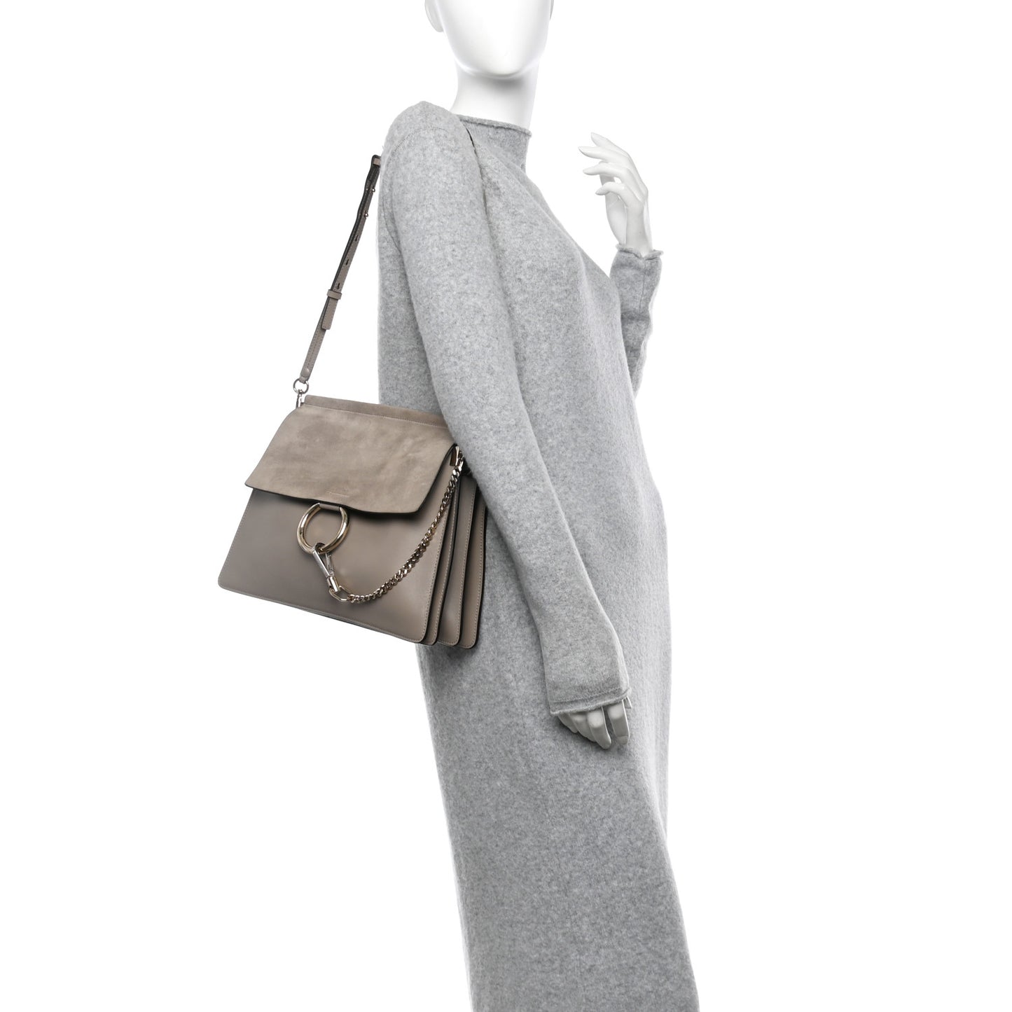 Calfskin Suede Medium Faye Shoulder Bag Motty Grey