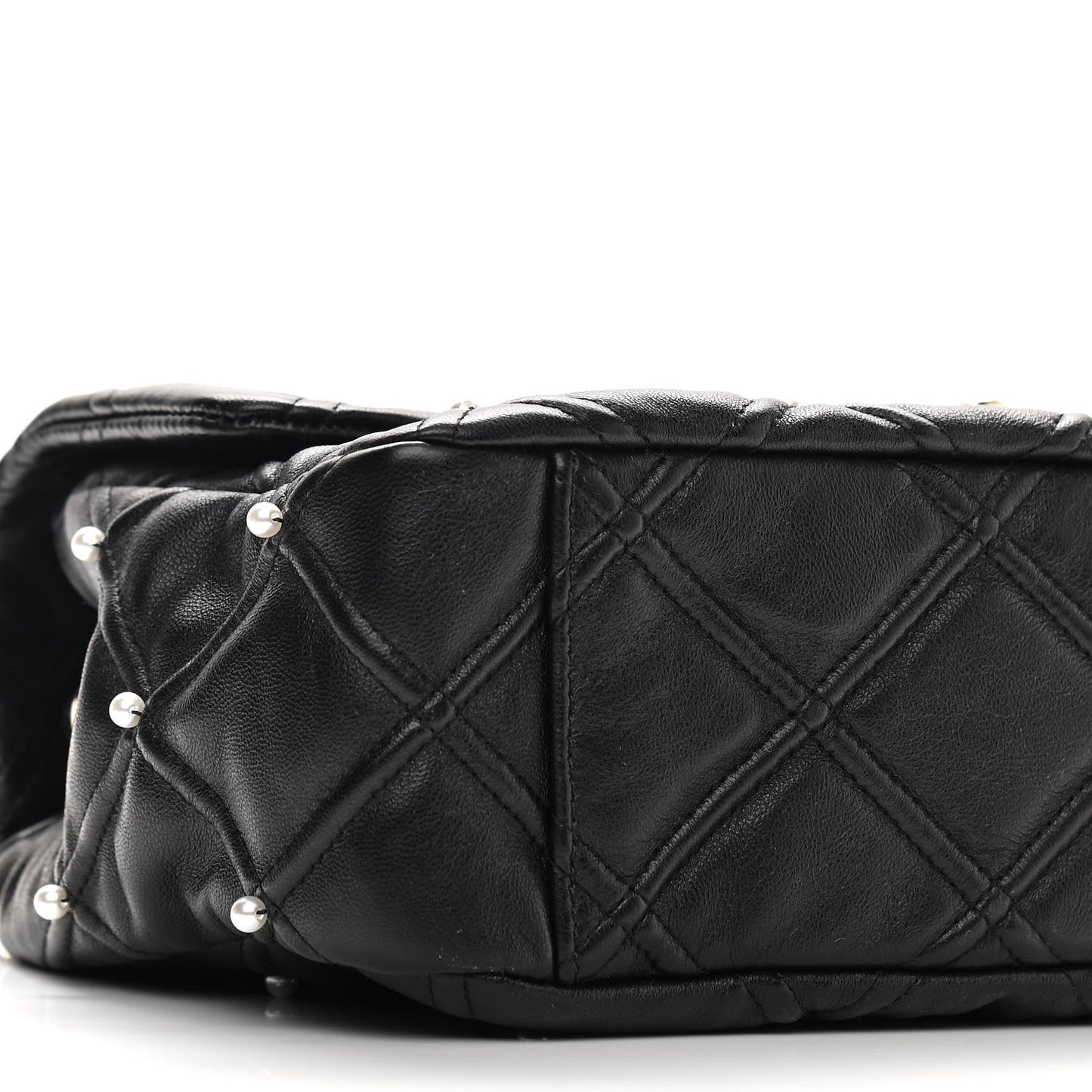 Lambskin Quilted Pearl Studded Flap Black