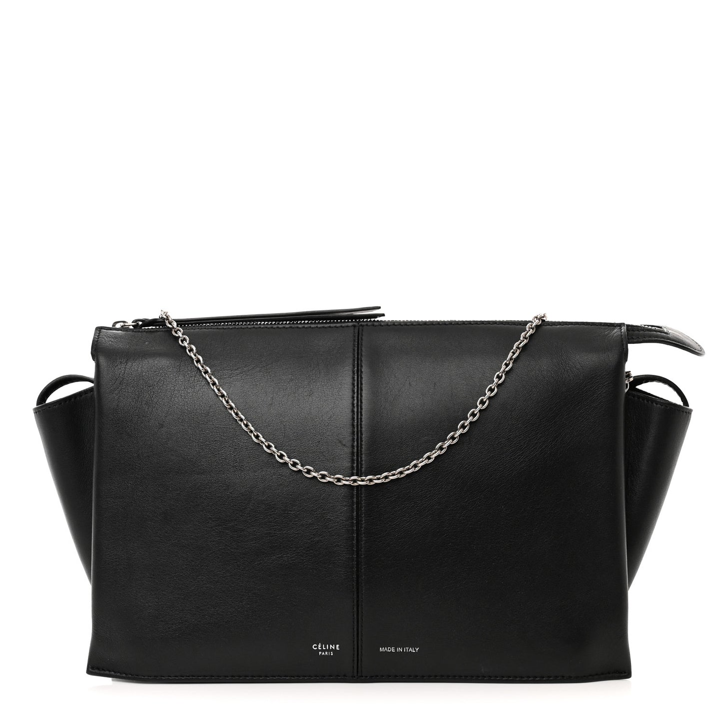 Smooth Calfskin Tri-Fold Clutch on Chain Black