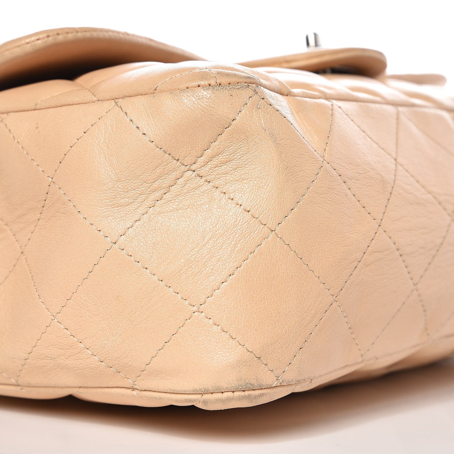 Lambskin Quilted Jumbo Single Flap Beige