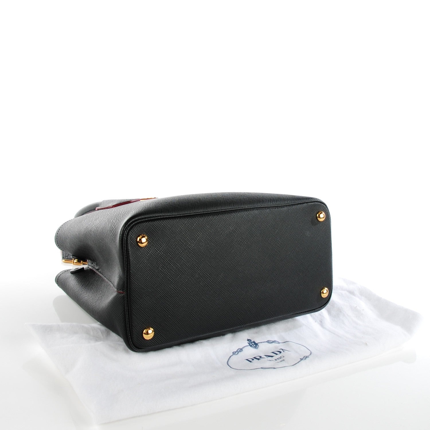 Prada Saffiano Cuir Small Double Bag Nero Black Ciliegia 4 of 6