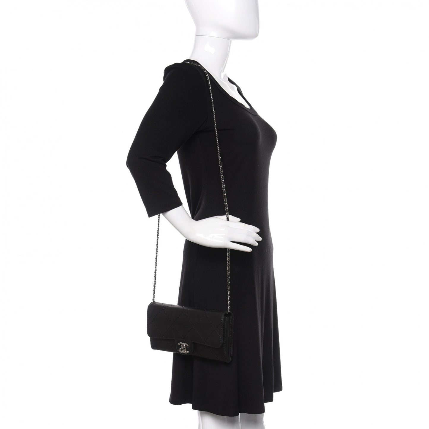 Lambskin Stitched Orient Express Wallet on Chain WOC Black