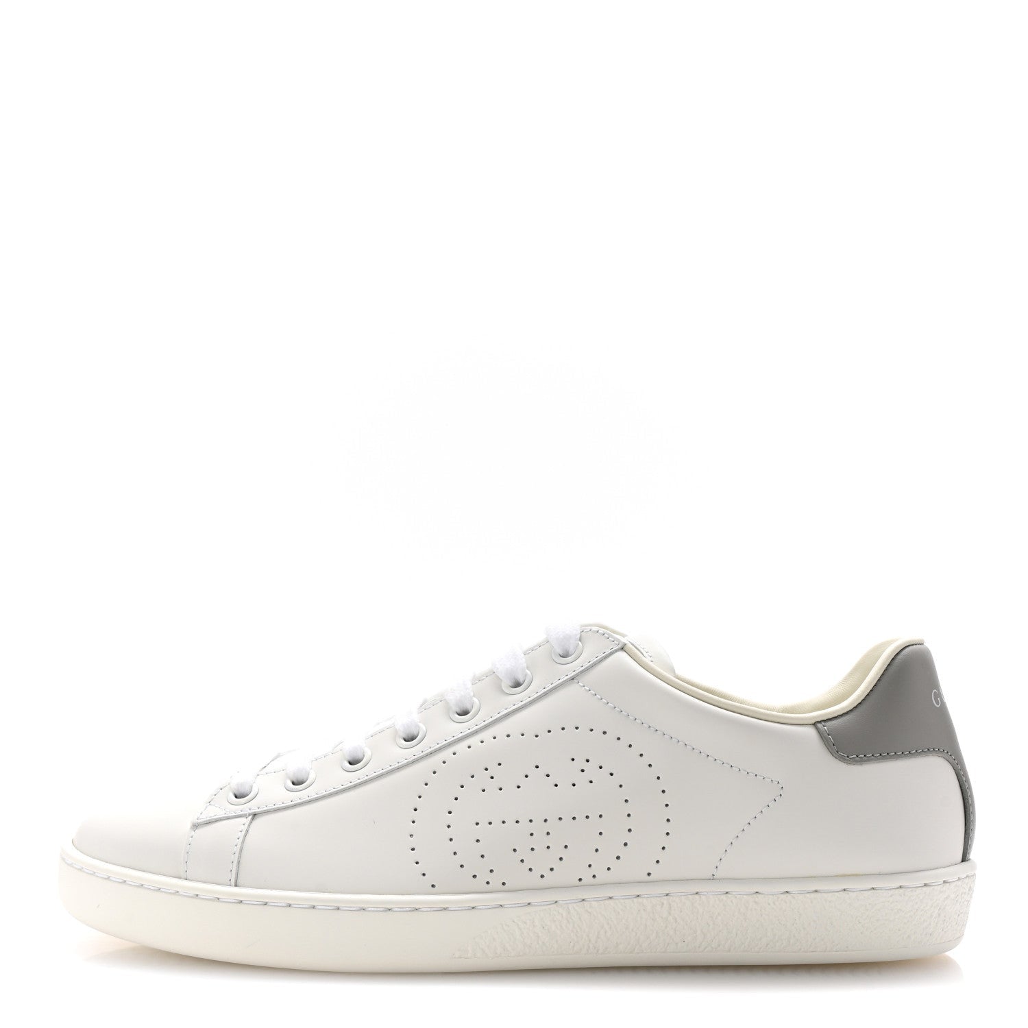 Gucci Calfskin InterLocking G Perforated Womens Ace Sneakers 38.5 White Grey Sky 1 of 7