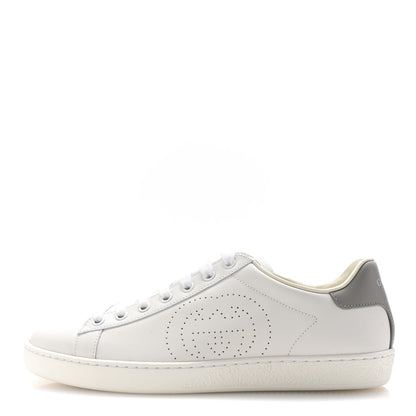 Gucci Calfskin InterLocking G Perforated Womens Ace Sneakers 38.5 White Grey Sky 1 of 7