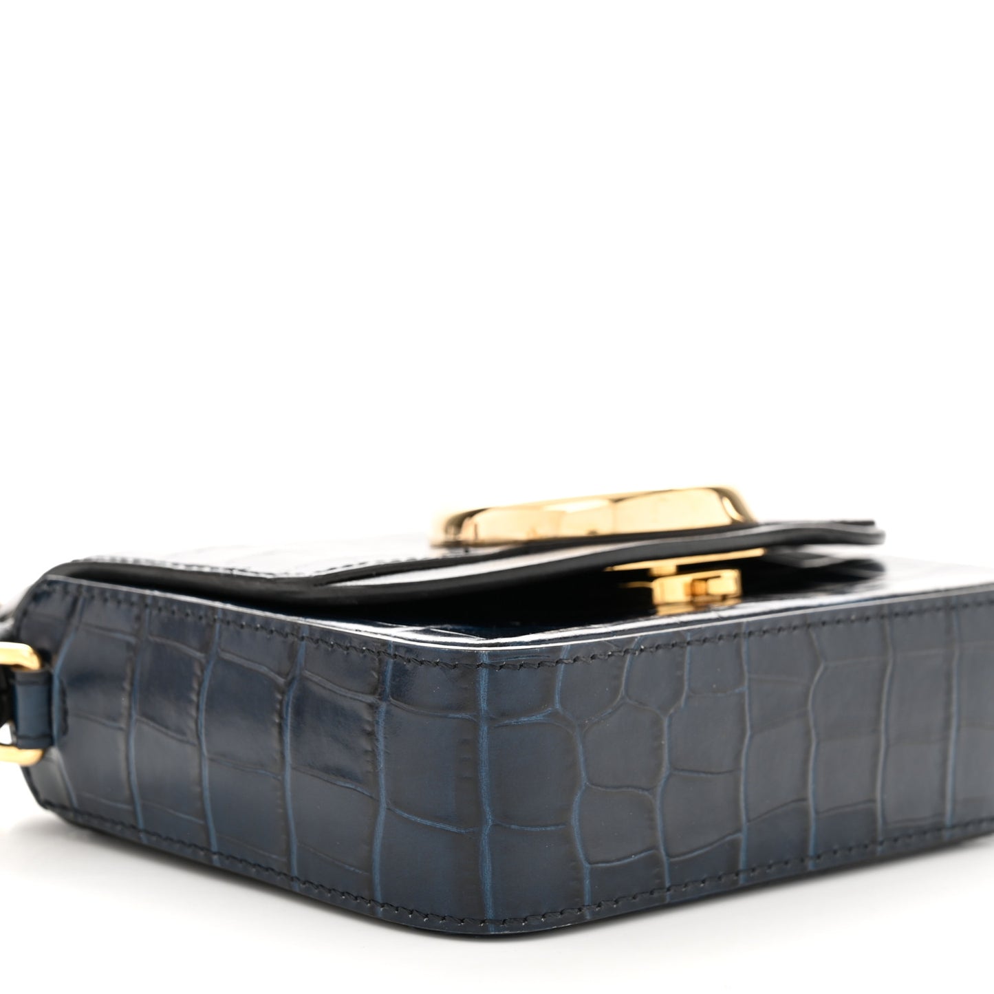Calfskin Crocodile Embossed Mini C Double Carry Full Blue