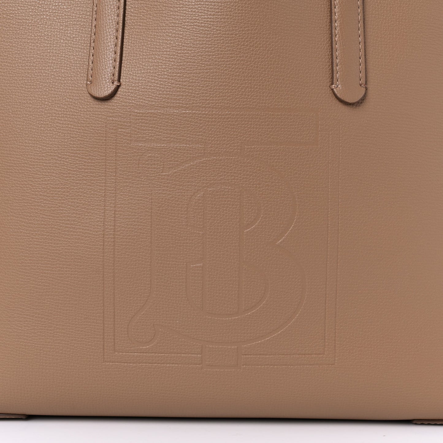 Calfskin TB Motif Embossed Medium Tote Camel