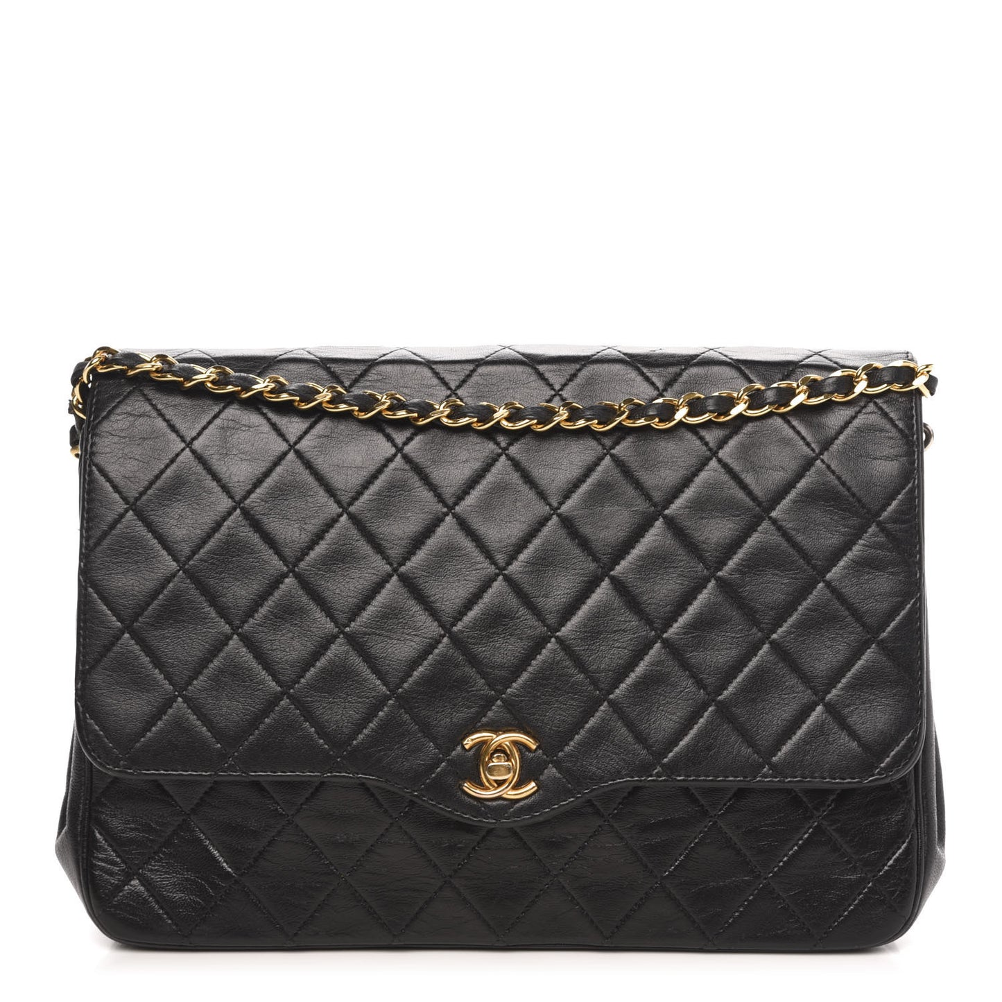 Lambskin Quilted Medium Single Flap Black
