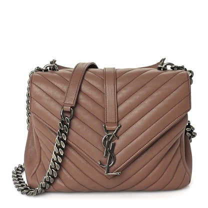 Saint Laurent Sheepskin Matelasse Chevron Monogram Medium College Bag  Fard 2 of 9