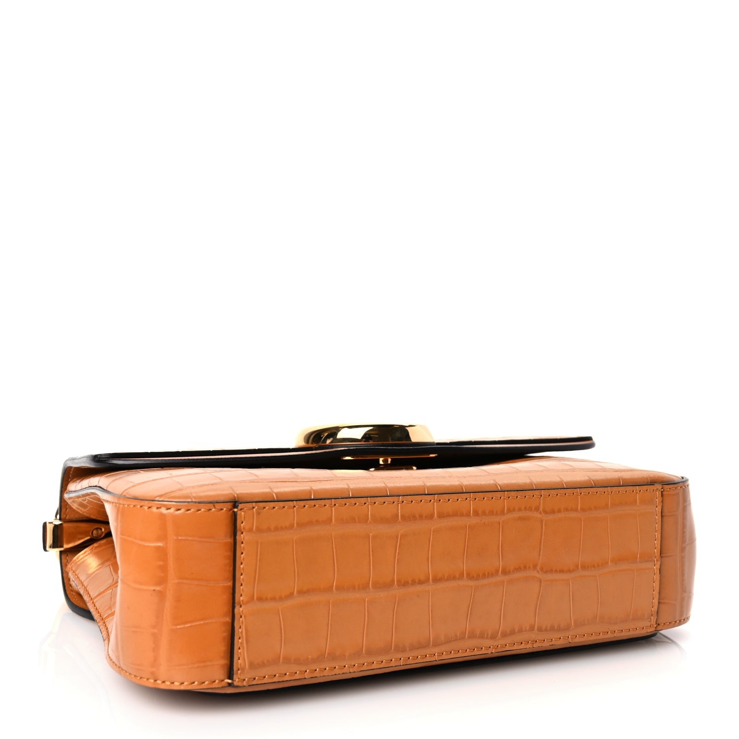 Chloe Calfskin Crocodile Embossed Small C Double Carry Autumnal Brown 3 of 8