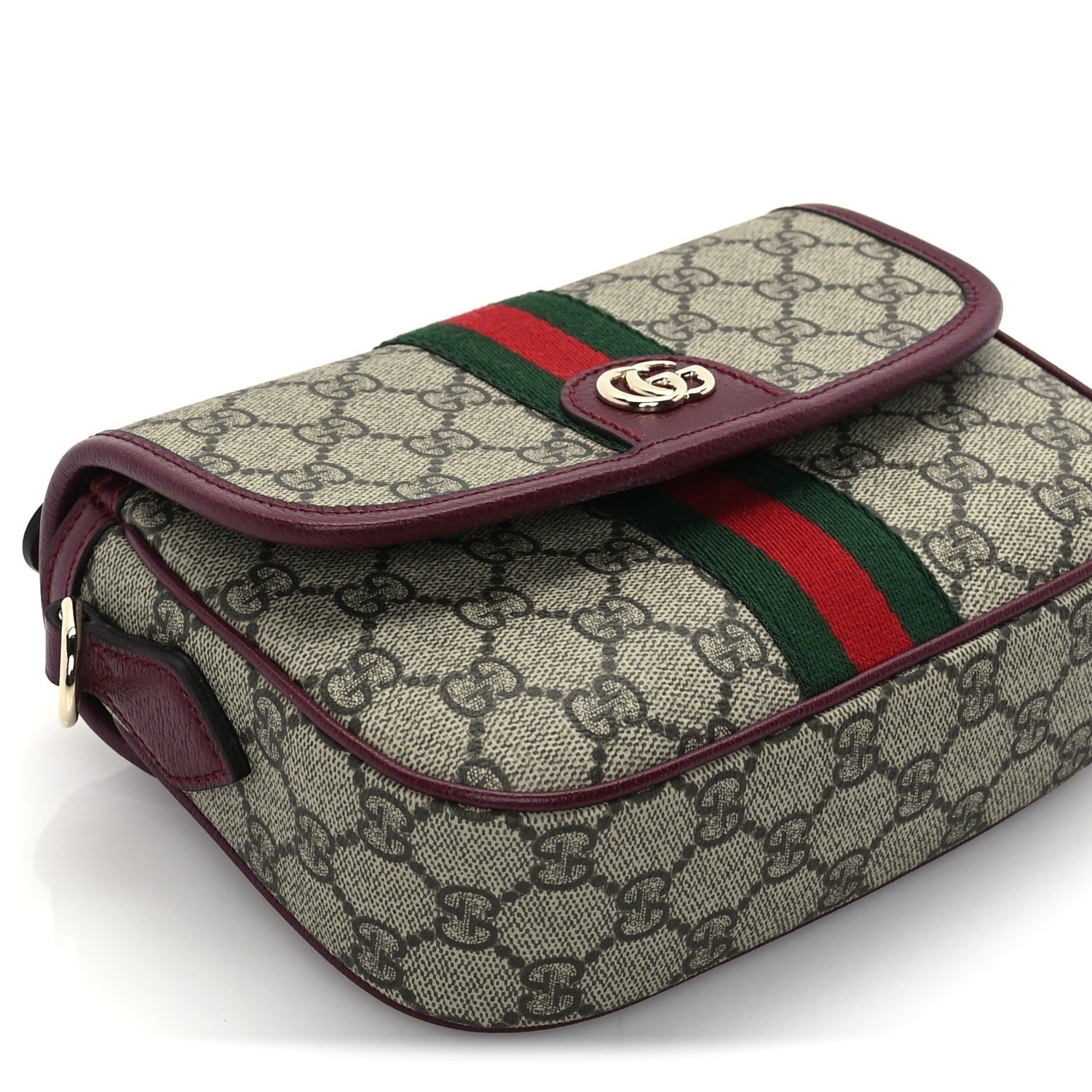 Gucci GG Supreme Monogram Textured Dollar Calfskin Small Ophidia Top Handle Shoulder Bag Beige Bordeaux 7 of 8