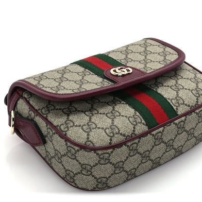 Gucci GG Supreme Monogram Textured Dollar Calfskin Small Ophidia Top Handle Shoulder Bag Beige Bordeaux 7 of 8
