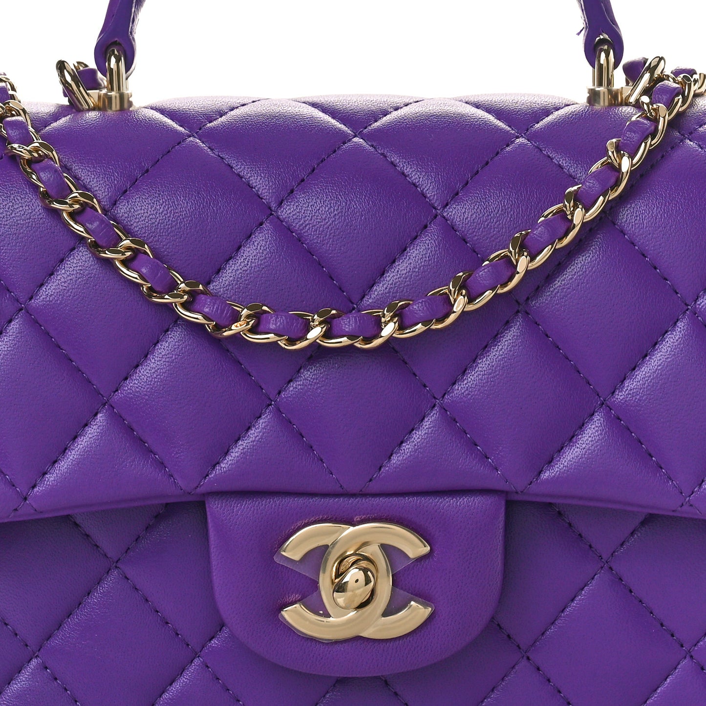 Lambskin Quilted Mini Top Handle Rectangular Flap Dark Purple