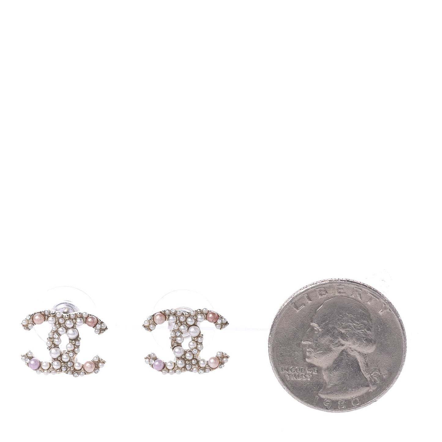 Pearl Crystal CC Charms Stud Earrings Light Gold Pink