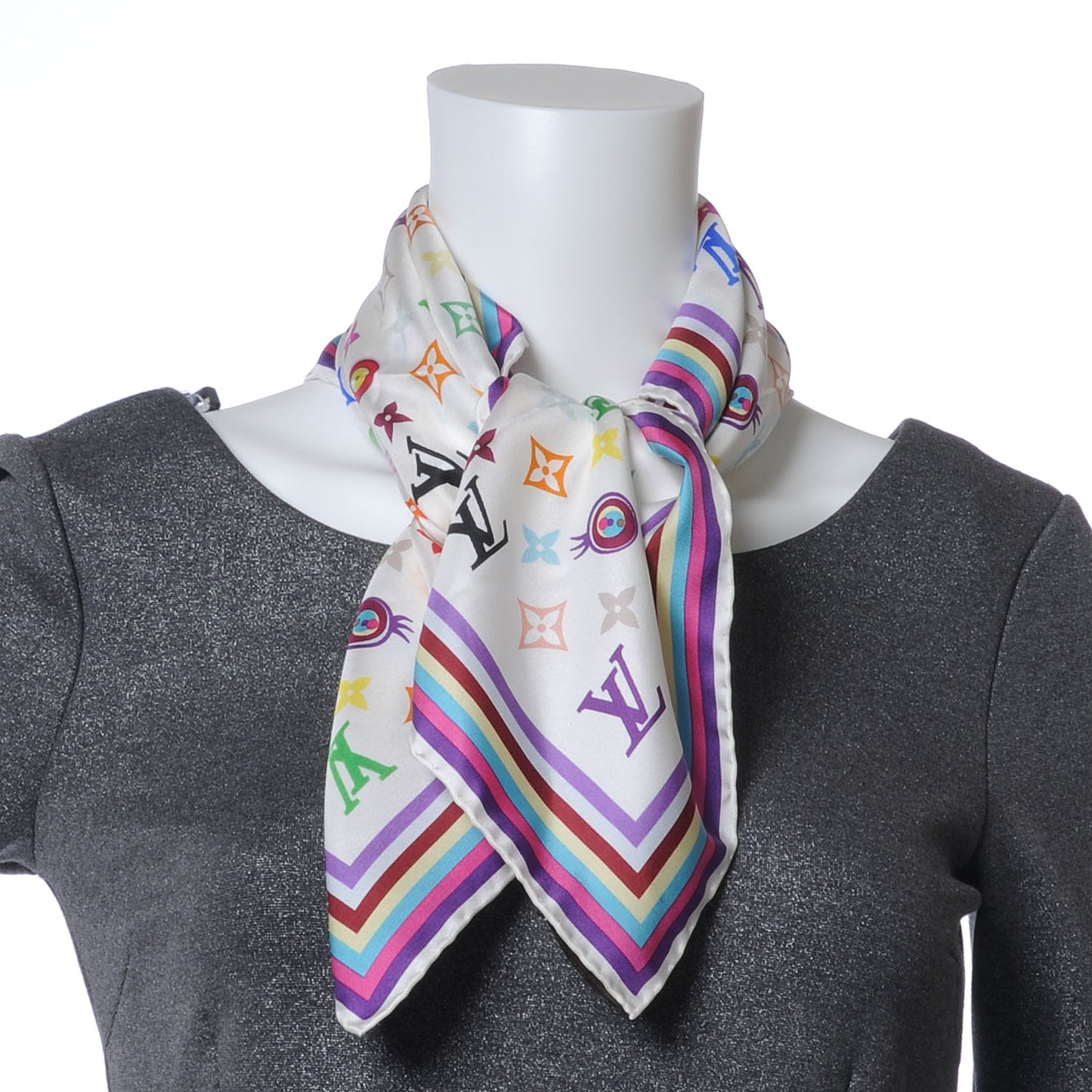 Silk Multicolor Eye Love Scarf White