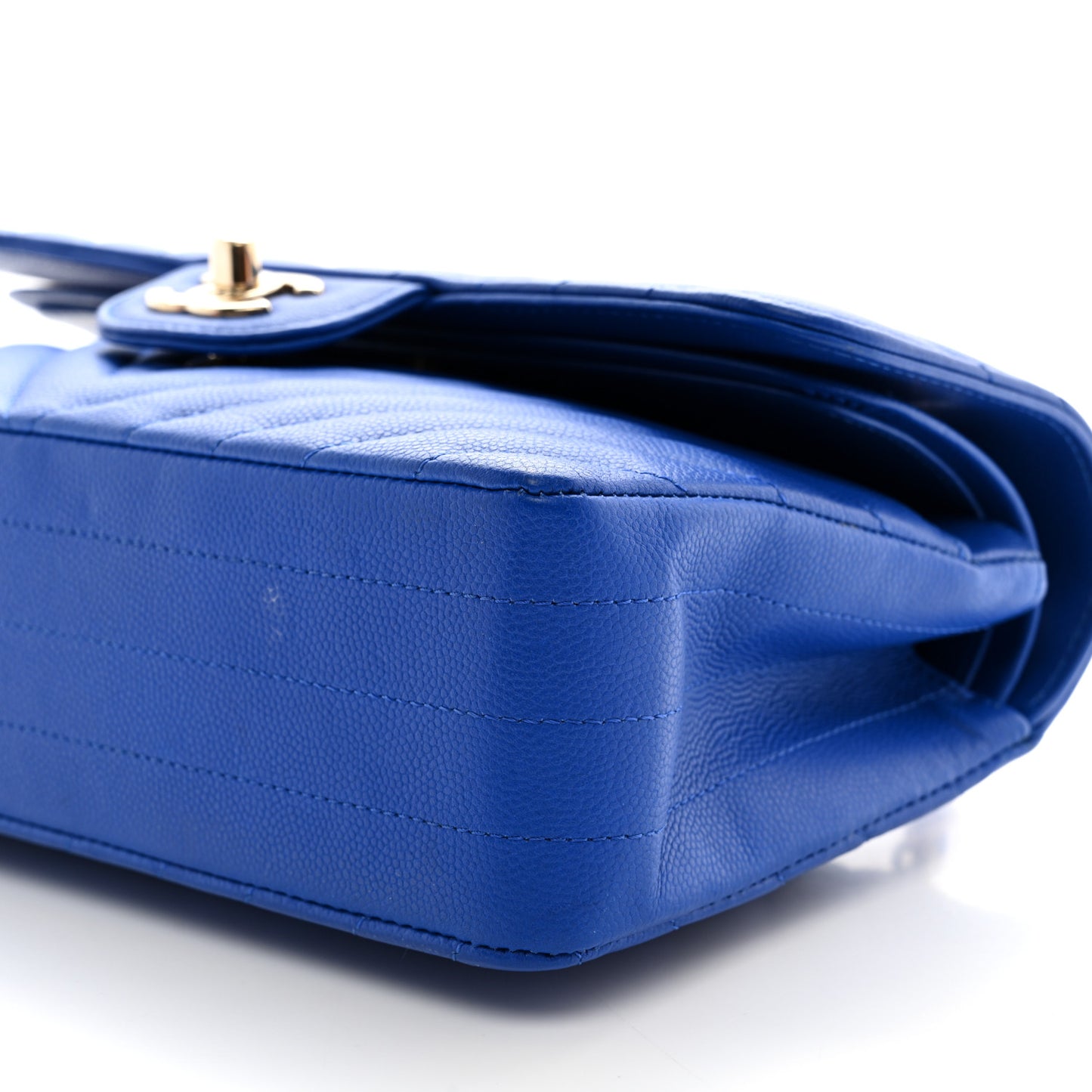 Caviar Chevron Quilted Small Double Flap Blue