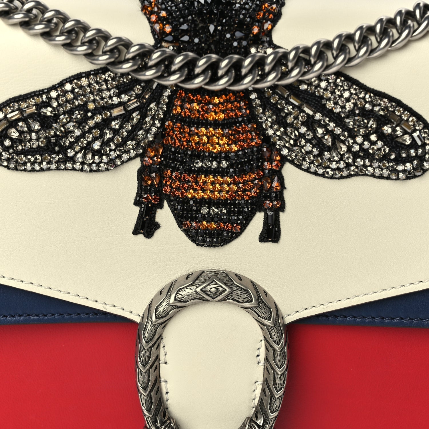 Gucci Calfskin Bee Embroidered Medium Dionysus Shoulder Bag White Blue Hibiscus Red 7 of 9