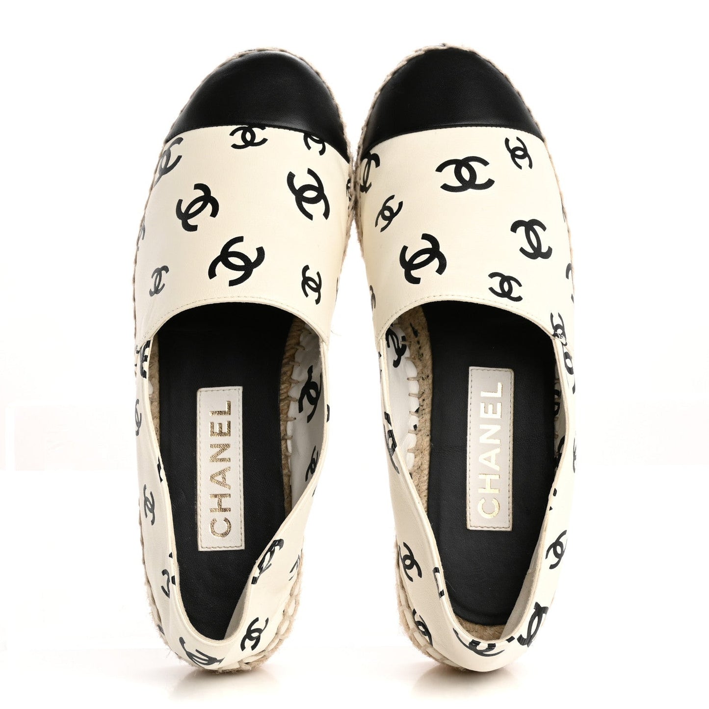 Lambskin Printed CC Espadrilles 38 White Black