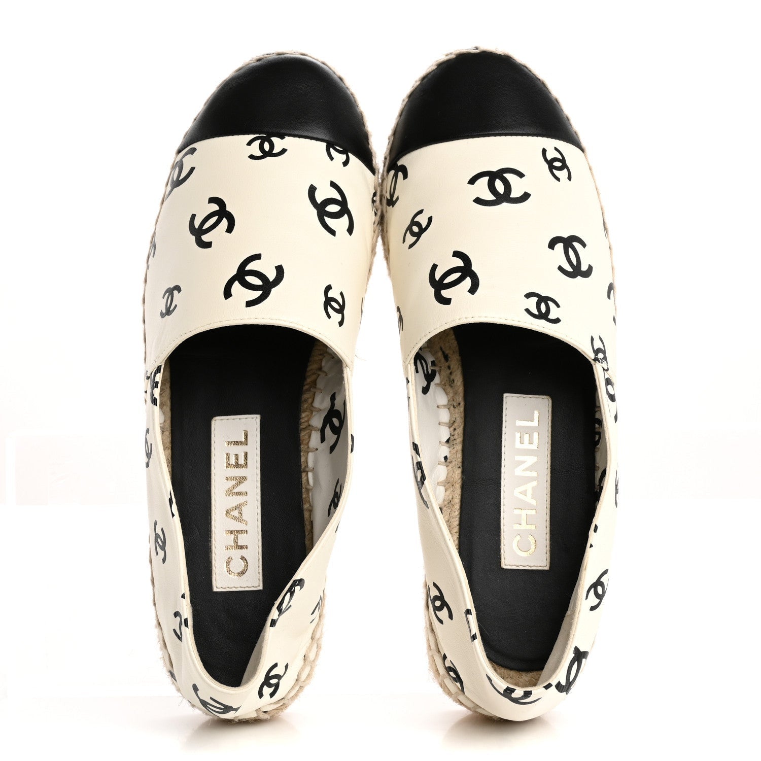Chanel Lambskin Printed CC Espadrilles 38 White Black 2 of 7
