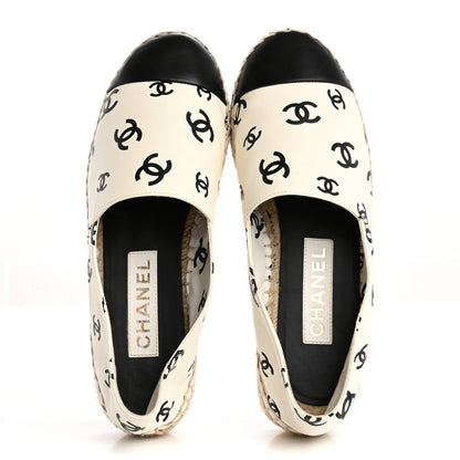 Chanel Lambskin Printed CC Espadrilles 38 White Black 2 of 7