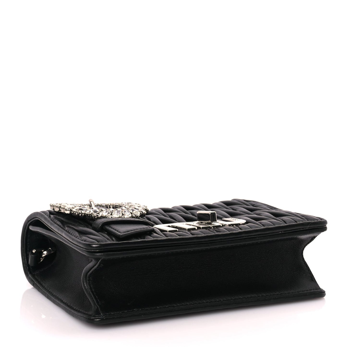 Matelasse Crystal Embellished Shoulder Bag Black