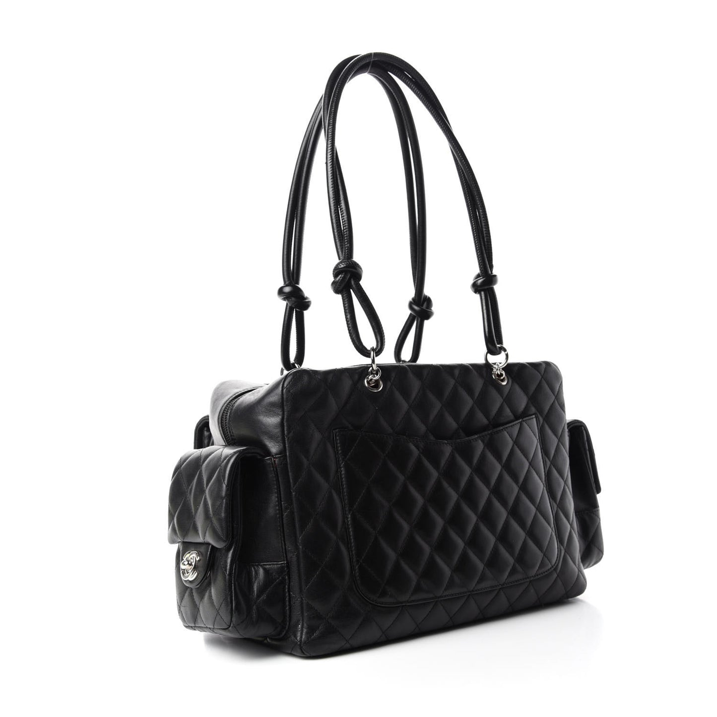 Calfskin Quilted Large Cambon Multipocket Reporter Black White