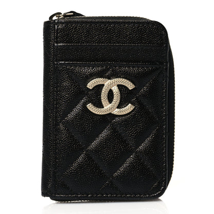 Chanel Caviar Quilted Studded CC Zip Card Holder Black 1 of 8