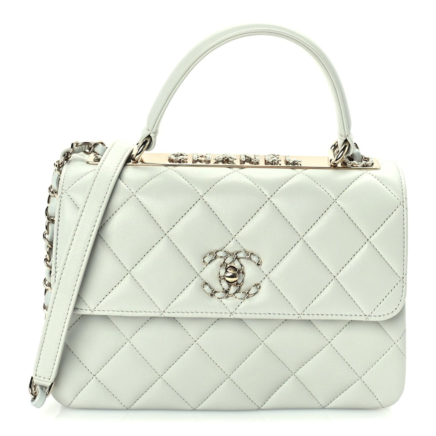Lambskin Quilted Small Trendy Chain CC Flap Dual Handle Bag Light Blue