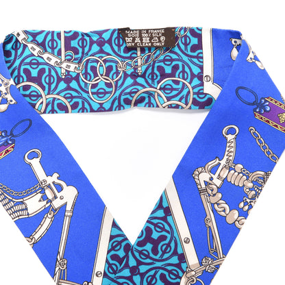 Hermes Silk Mors Et Gourmettes Remix Twilly Bleu Roy Turquoise Prune 3 of 5