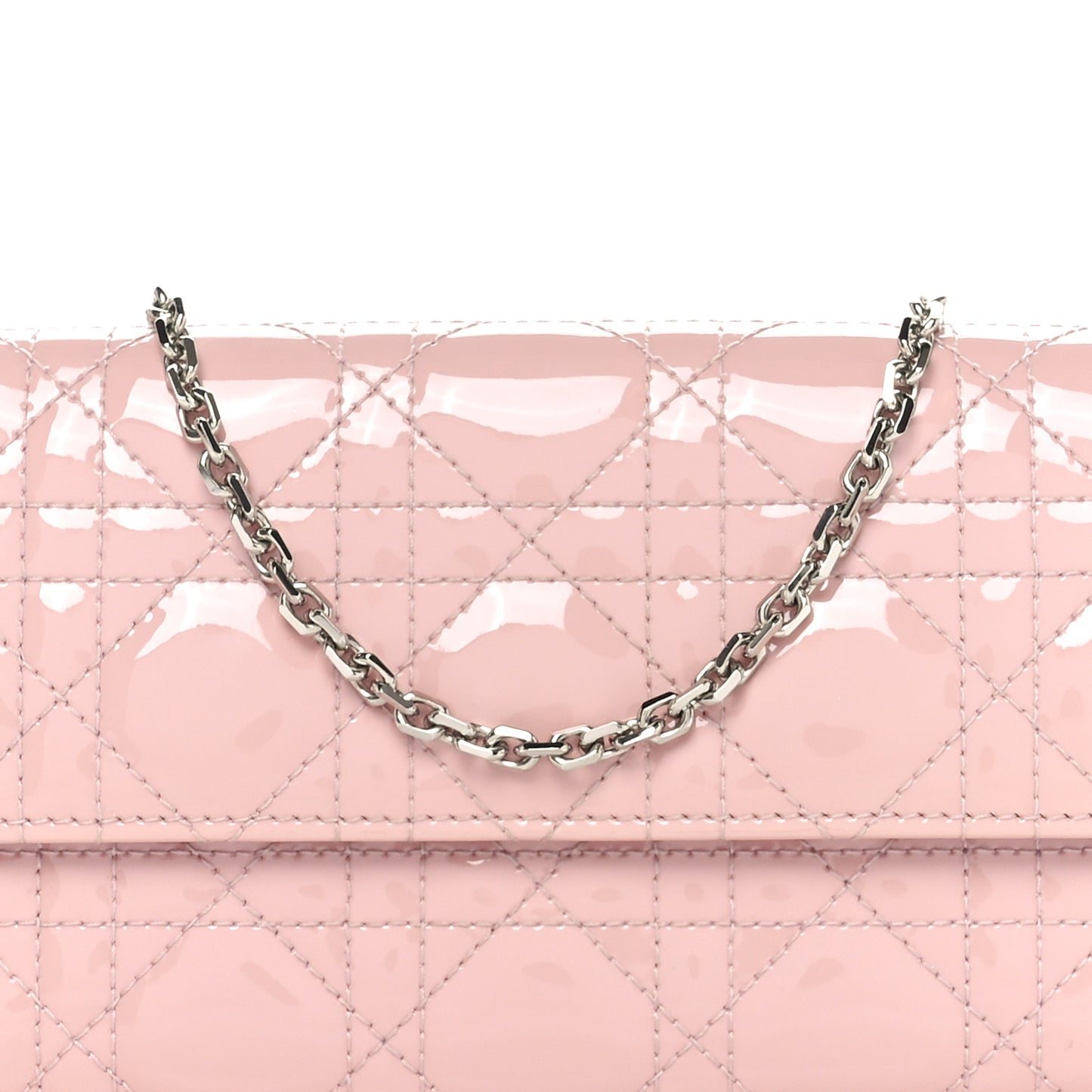 Patent Cannage Lady Dior Rendezvous Wallet On Chain Light Pink