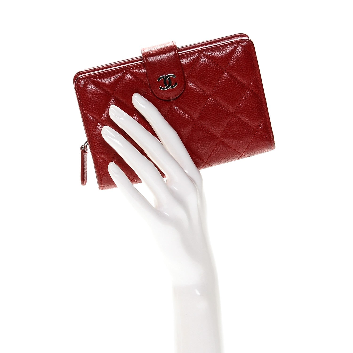 Chanel Caviar Quilted Zipped Pocket Wallet Red 2 of 8