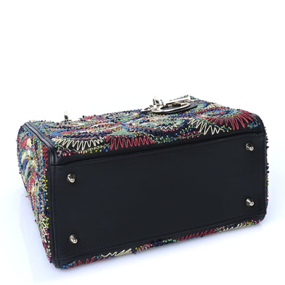 Christian Dior Calfskin Beaded Embroidered Medium Lady Dior  Black Multicolor 3 of 8