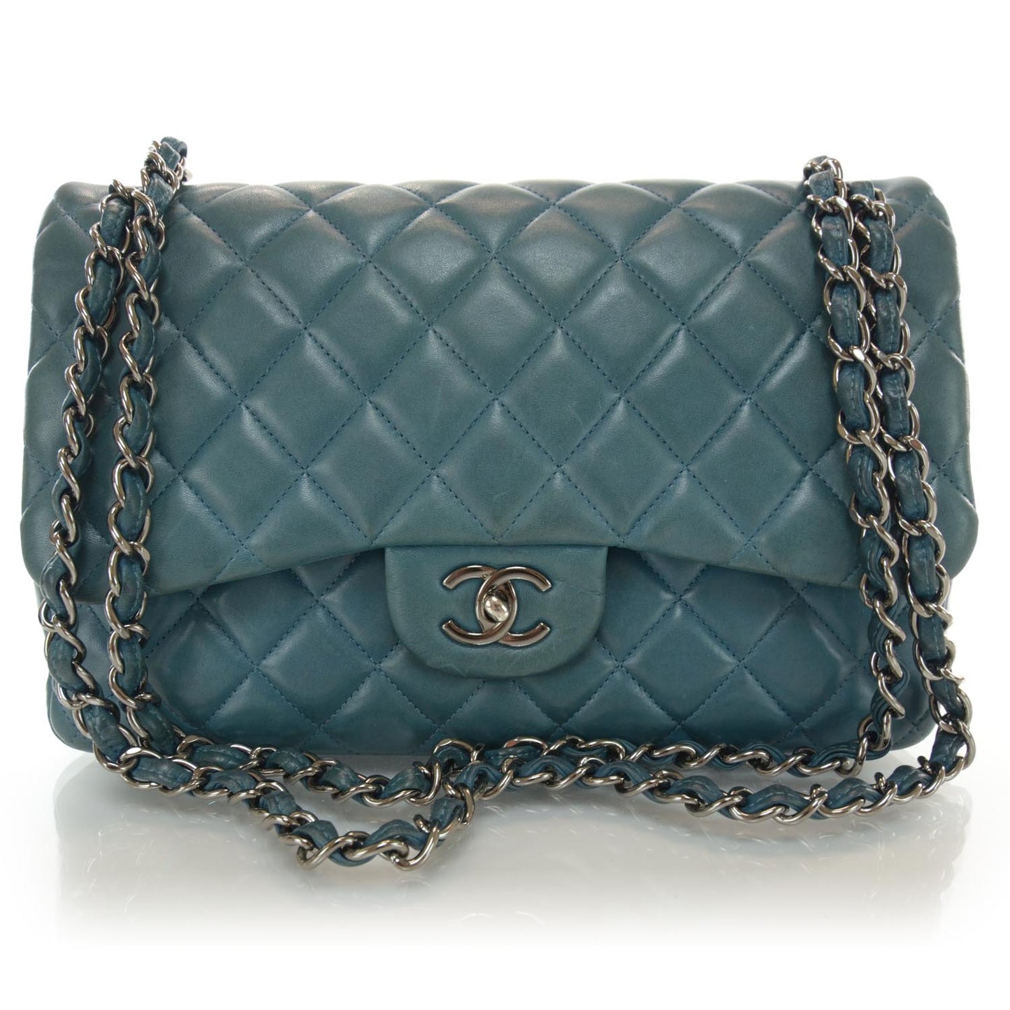 Lambskin Quilted Jumbo Double Flap Turquoise