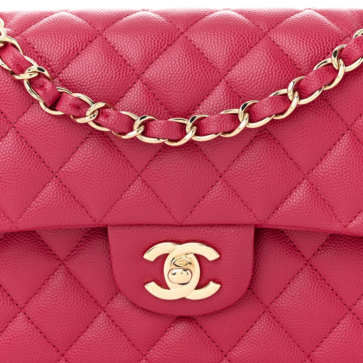 Caviar Quilted Small Double Flap Fuchsia