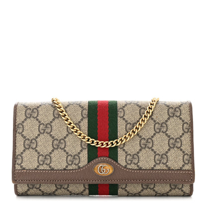 Gucci GG Supreme Monogram Web Ophidia Wallet On Chain Brown 1 of 11