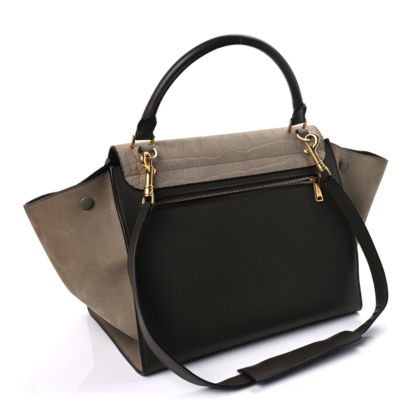 Crocodile Embossed Calfskin Suede Medium Trapeze Taupe