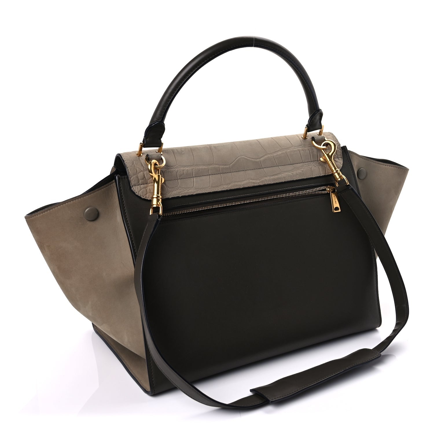 Celine Crocodile Embossed Calfskin Suede Medium Trapeze Taupe 2 of 8