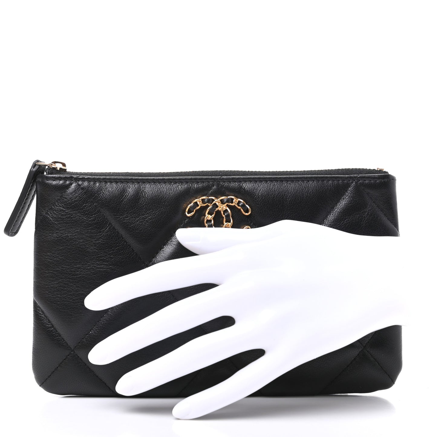 Shiny Goatskin Quilted Small Chanel 19 Pouch Black