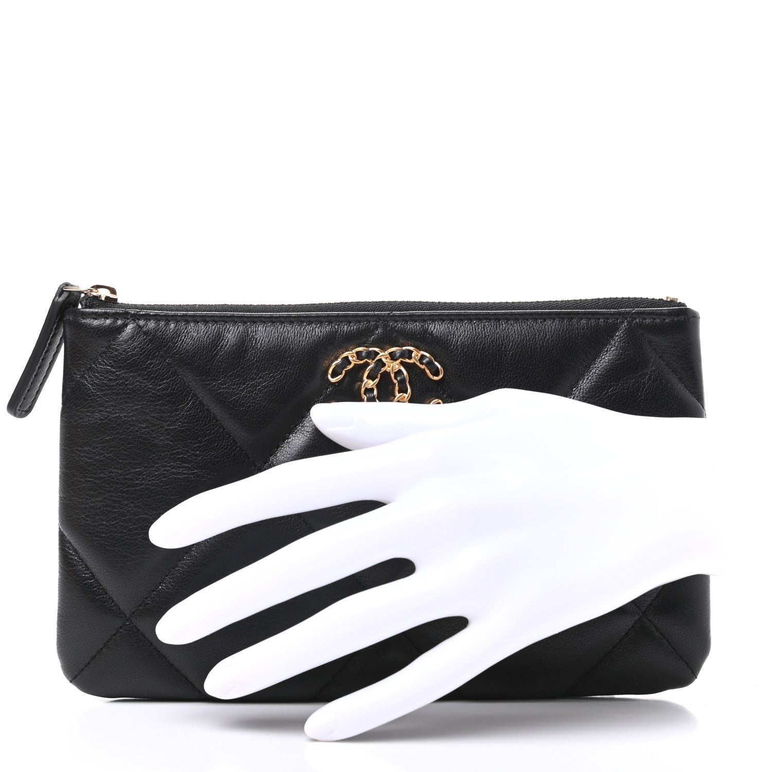 Chanel Shiny Goatskin Quilted Small Chanel 19 Pouch Black 2 of 8