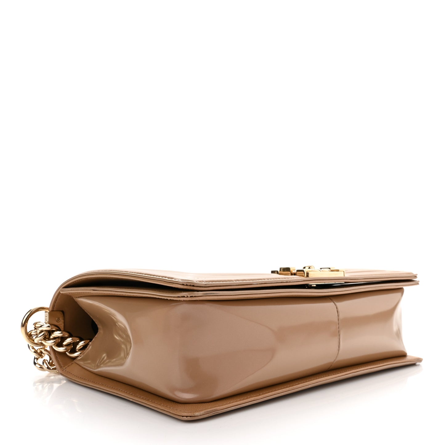 Iridescent Patent Calfskin New Medium Boy Flap Beige