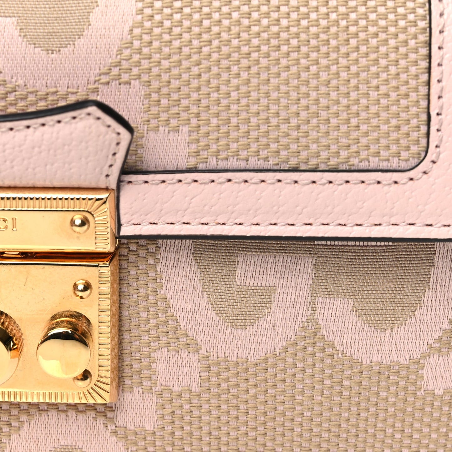 Monogram Jumbo GG Textured Dollar Calfskin Mini Padlock Top Handle Shoulder Bag Beige Perfect Pink