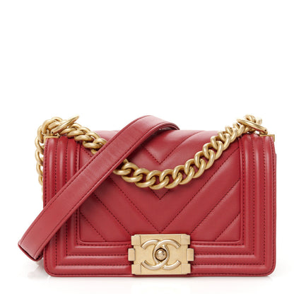 Chanel Calfskin Chevron Quilted Small Boy Flap Red 1 of 7