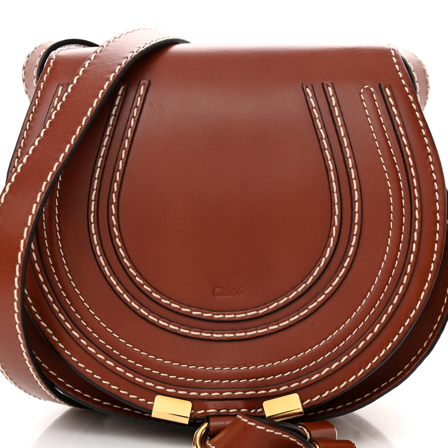 Shiny Calfskin Small Marcie Saddle Bag Brown