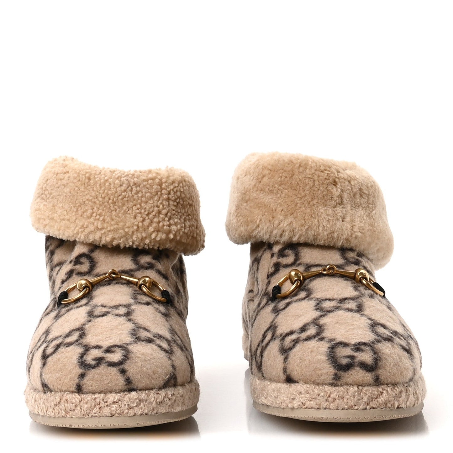 Covered Wool GG Monogram Mens Fria Horsebit Ankle Boots 9 Beige Ebony Butterscotch