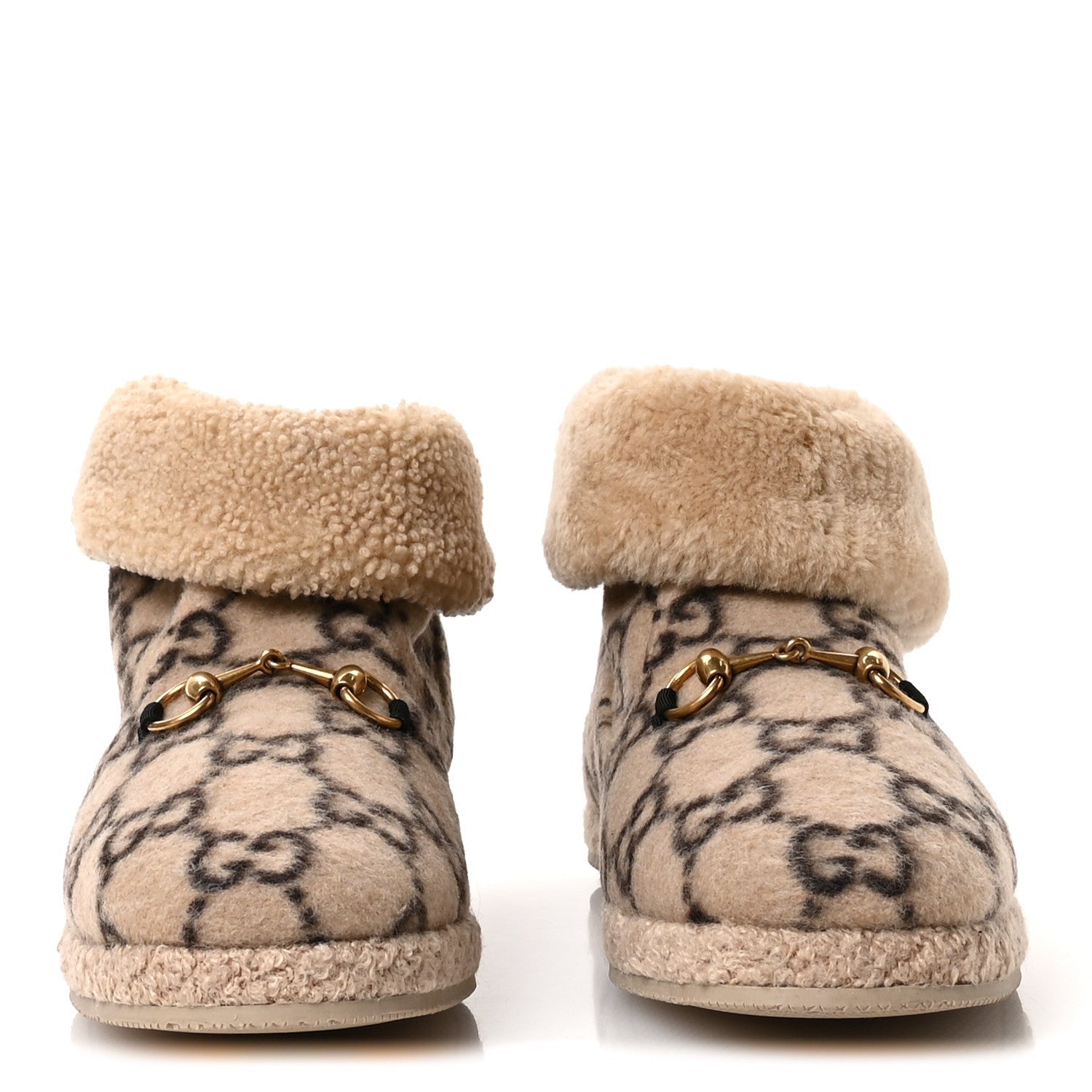 Gucci Covered Wool GG Monogram Mens Fria Horsebit Ankle Boots 9 Beige Ebony Butterscotch 3 of 7